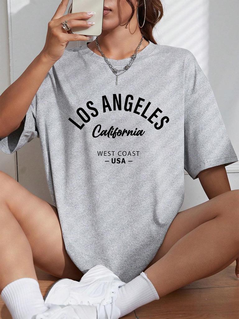 Los Angeles California Usa Printing TShirts Womens Summer Cotton Short Sleeve Tees Loose ONeck Comfortable Tops Casual Clothes