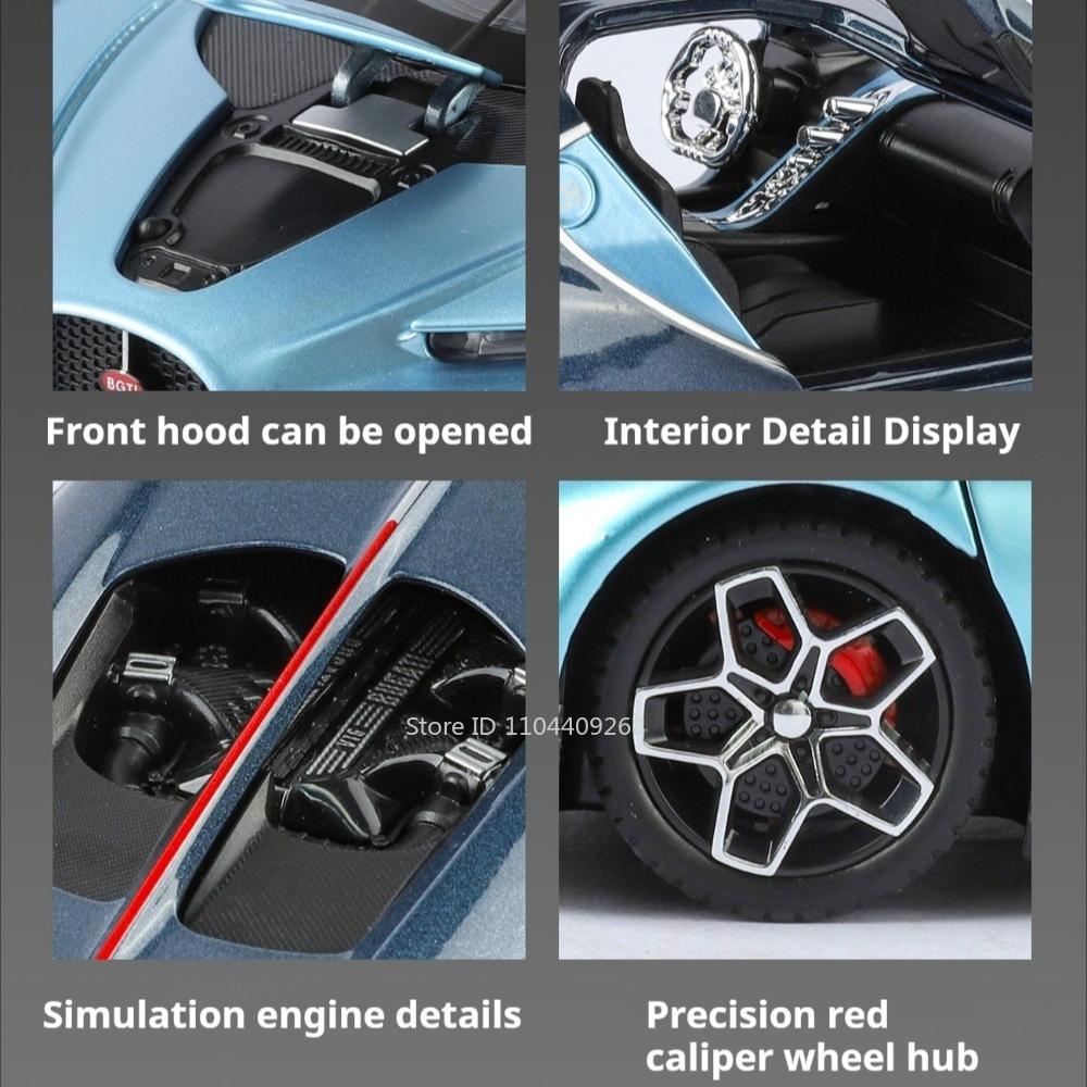 1:24 Tourbillon Atlantic Car Model Toy Wheel Steering Sound Light Pull Back Sports Cars Miniature Models Collecting Ornaments