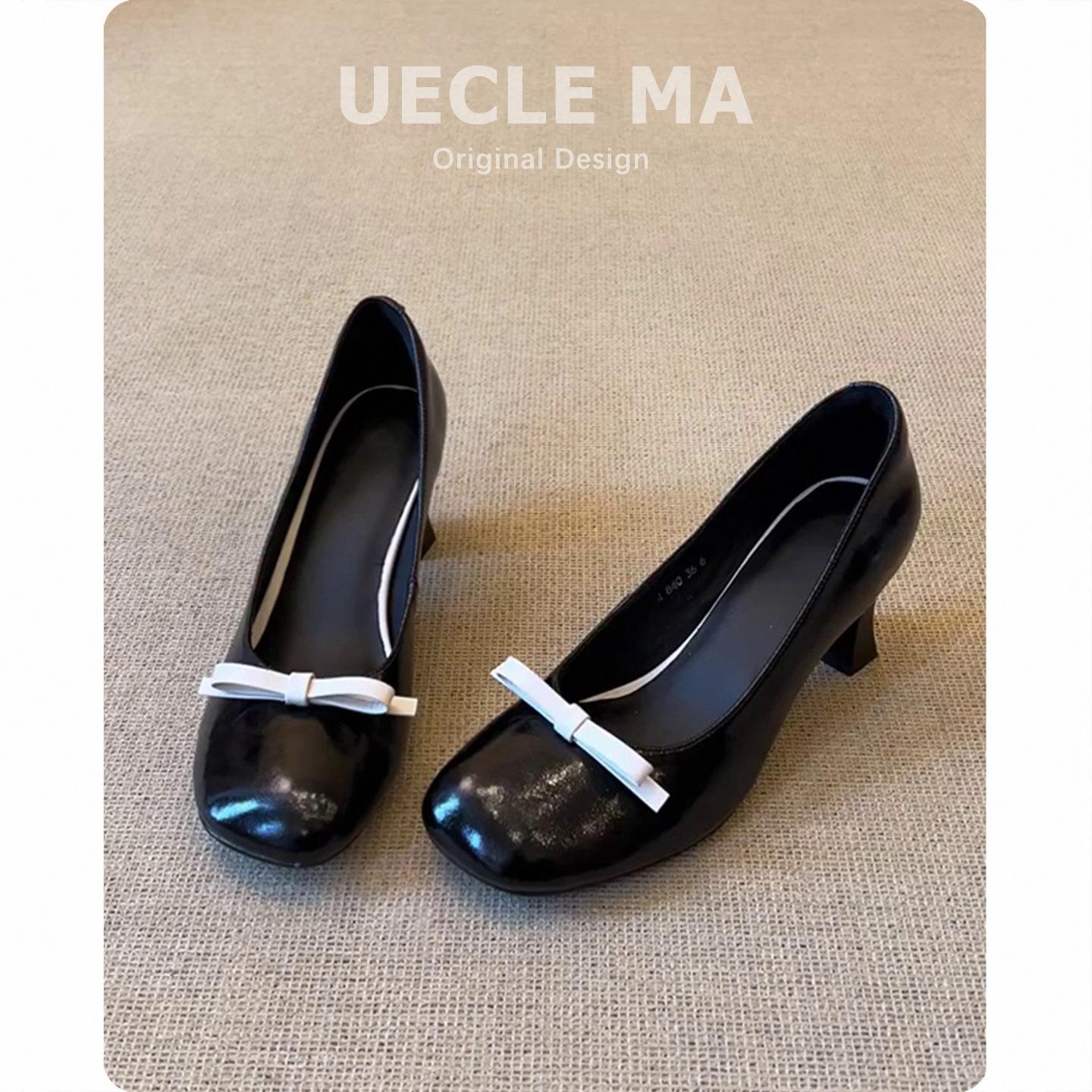 

Blue Cabinet~ French single shoes women s thick heel bow red work shoes are beautiful and not tired of high heels Mary Jane shoes 40 чёрный