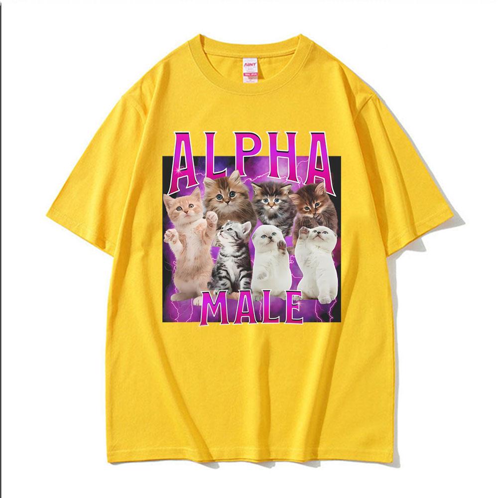 Alpha Male Cats Funny Meme Cat Lover Gift Graphic TShirt Unisex Womens Fashion Short Sleeve Tshirts Oversized T Shirt Streetwear