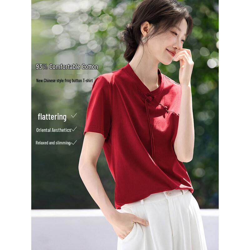 Women s New Chinese Style Disc Button Short Sleeve T-shirt M