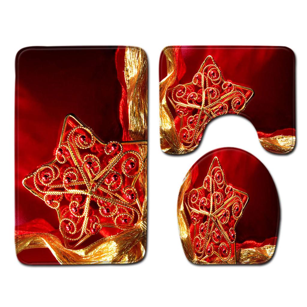 Decor Festiv de Crăciun pentru Capac de Toaletă Set Decor Baie/3 Piese Husă Festivă pentru Toaletă, Pernă și Covoraș pentru Picioare