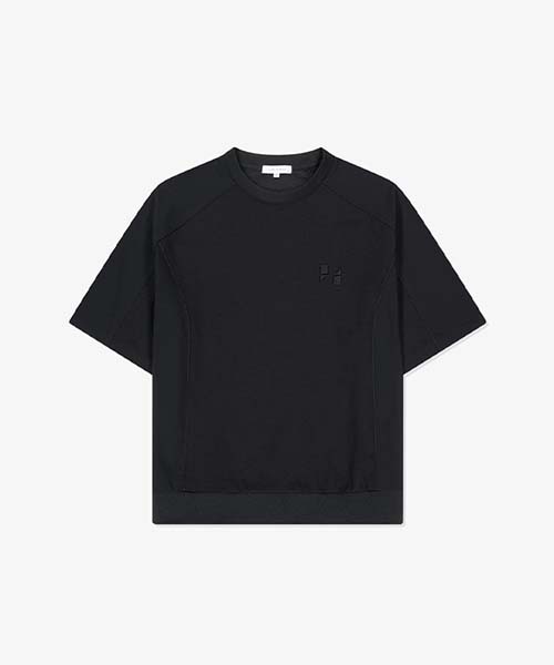 River Classy [24Ss] Lkm41302 Black Woven Piping Line Block Short Sleeve T-Shirt 95