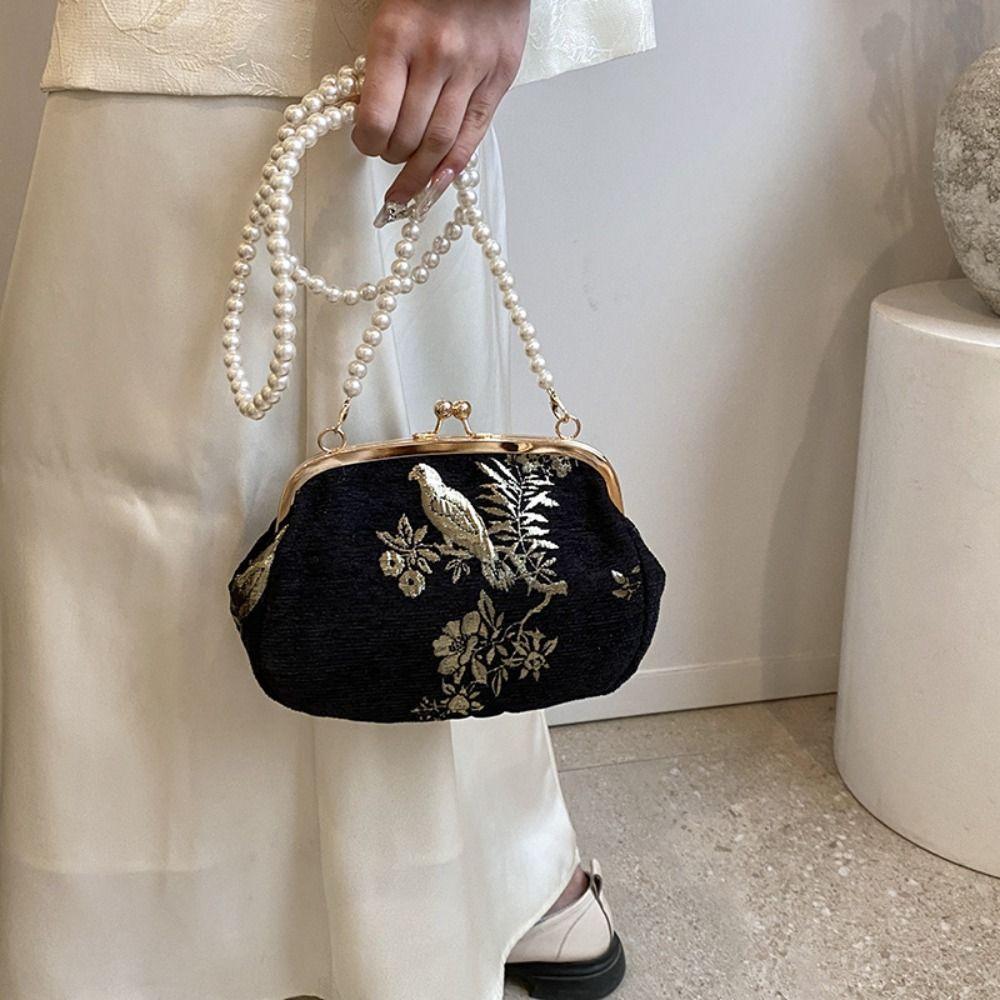 Pearl Chain Hanfu Embroidery Handbag Embroidered Cheongsam Bag Chinese Style Handbag  Wedding