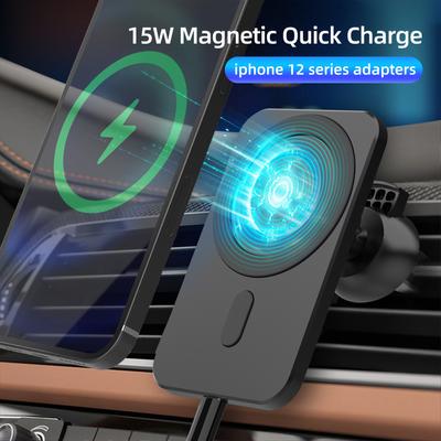 Carregador sem fio portátil de 15 W para carro Suporte magnético para telefone Suporte para carregador de carro Suporte giratório de 360 graus para banco de energia para celular