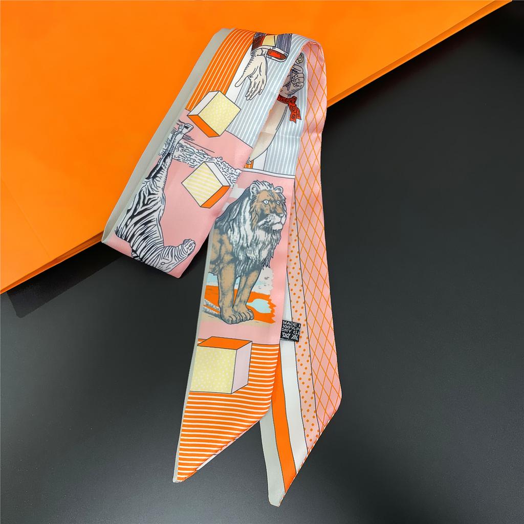 2024 Markendesign Karomuster Seidenschal Luxusschal Damen Foulard Schmaler Taschenschal Halstuch für Damen Mode Haar Stirnband