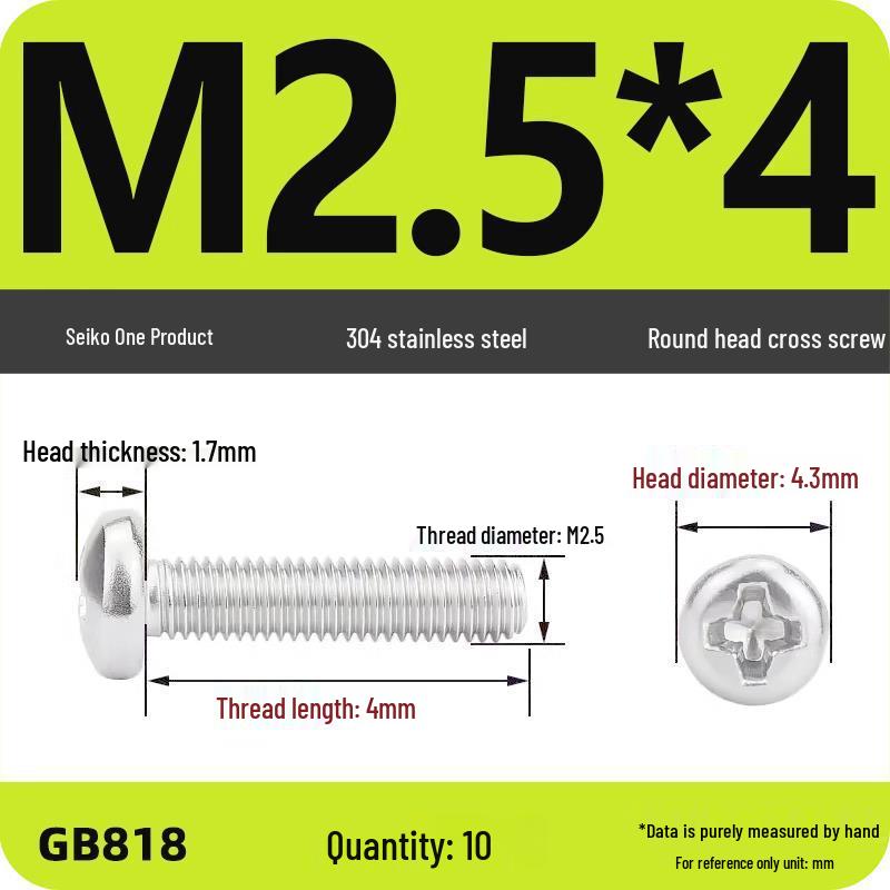Phillips Pan Head Machine Screws, 304 Stainless Steel, Sizes M1-M10