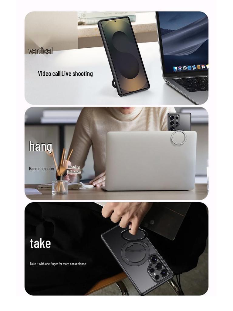 Samsung S26 Ultra Magnetische Handyhülle mit drehbarem Ständer und transparenter Abdeckung für S25 Plus
