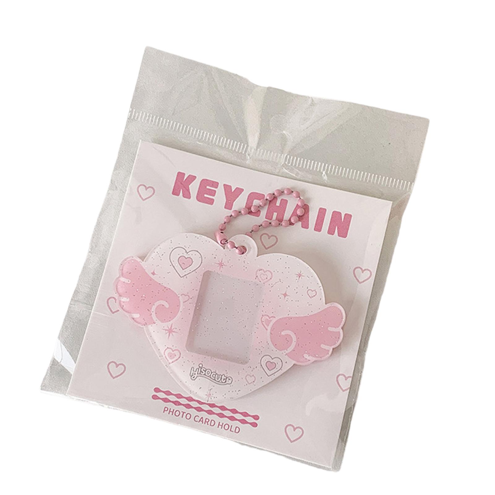 

Portable 1 Inch Photo Holder Photocard Holder with Keychain Heart Wings Hard Card Folder for Students Office Workers