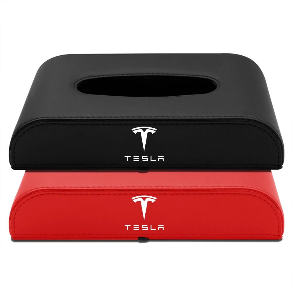 Car Sticker Tesla Car PU Leather Tissue Box Center Console Storage Case Auto Accessories For Tesla Model 3 Model S X Y Cybertruc