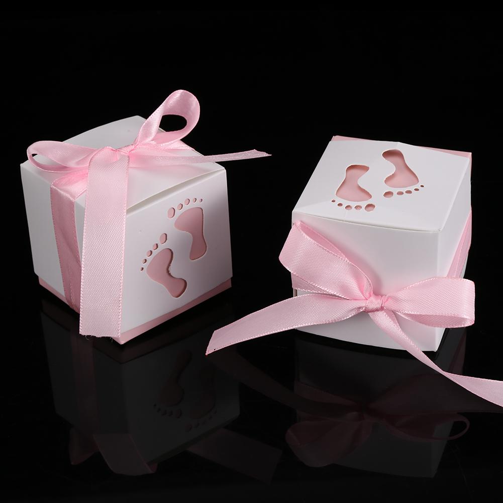 50 Pezzi Simpatico Scatola di Carta a Forma di Impronta di Piedino di Bambino Scatola per Caramelle Bomboniera Matrimonio Baby Shower