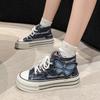 High Top Canvas Shoes Women Thick Bottom Denim Blue Butterfly Students Casual Board Shoes Women Flat Shoes Anti-slip Sneakers