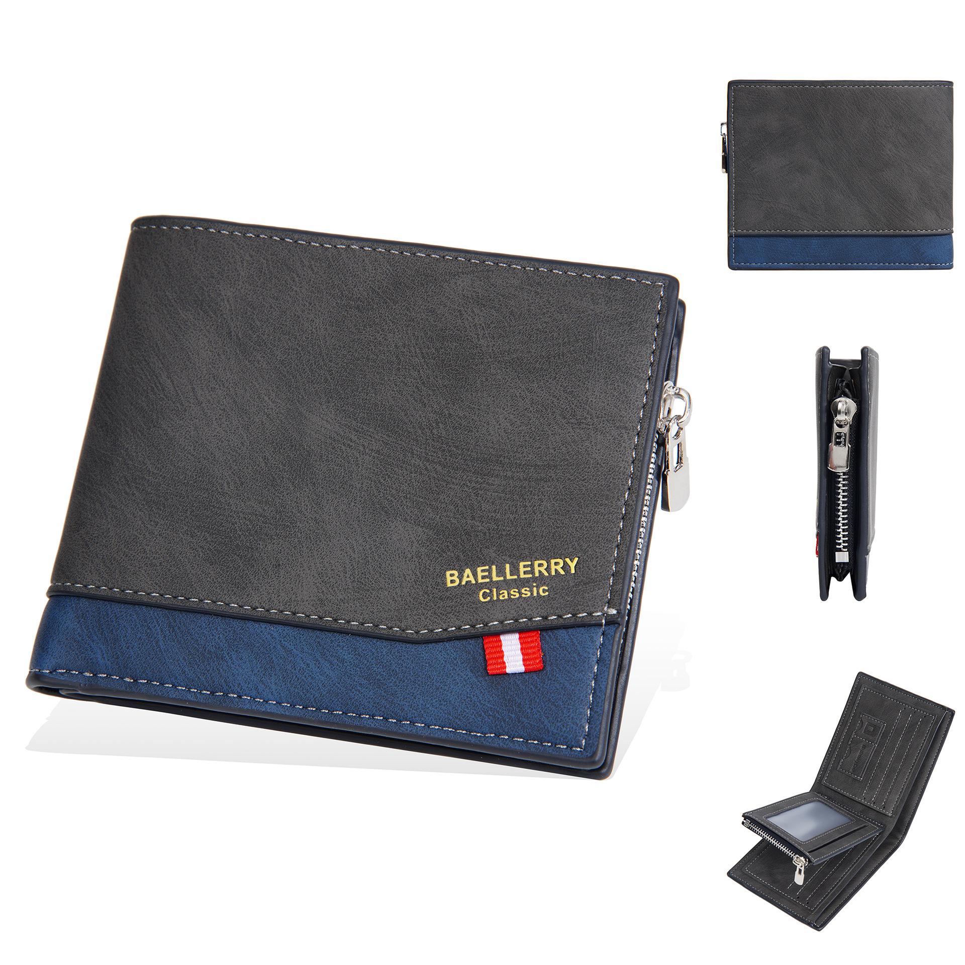 

Мужской винтажный короткий кошелек Baellerry с несколькими отделениями для карт, лоскутный держатель для карт, кошелек для монет на молнии чёрный