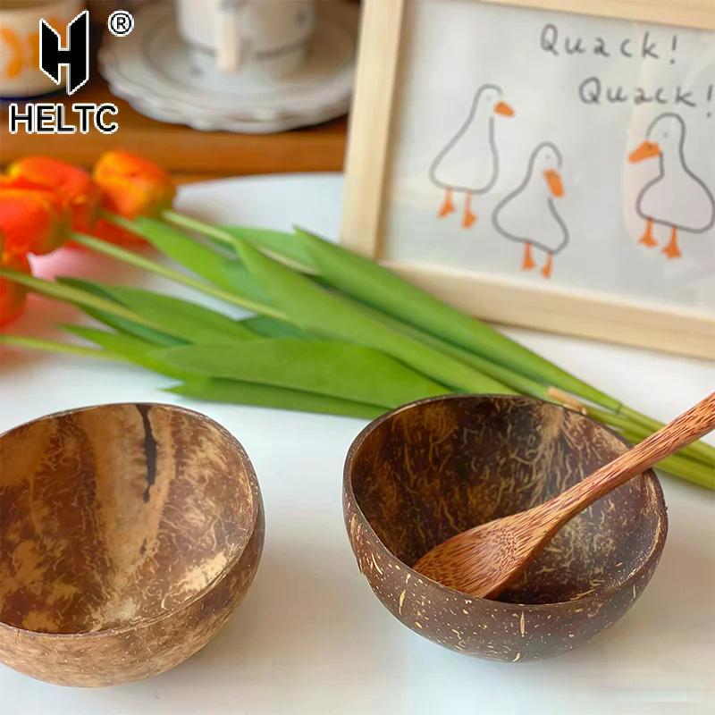 Natural Coconut Bowl Wooden Handmade Coconut Bowls For Eating Tableware Fork Spoon For Dessert Fruit Salad Mixing Rice