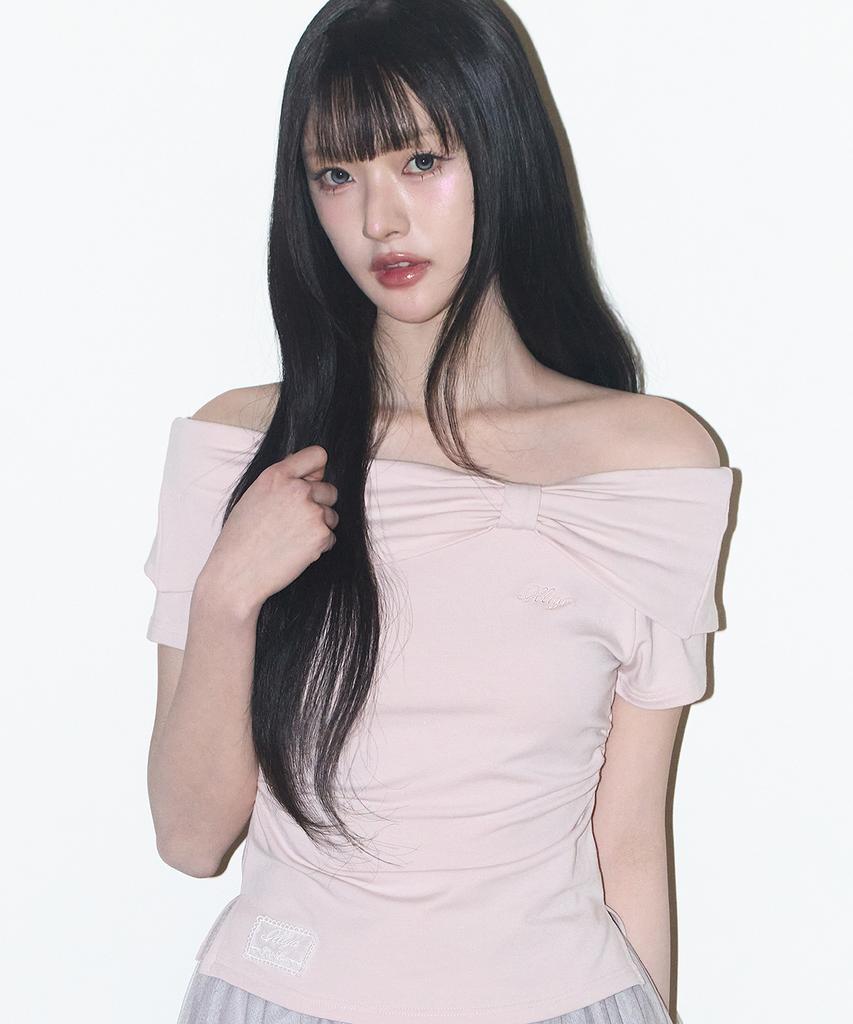 ILLIGO Bow Off-Shoulder Tee Pink