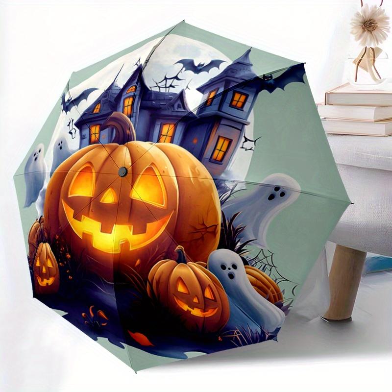 1pc Pumpkin Halloween Automatic 3-Fold Umbrella Design, Cute Cartoon Pattern, Portable Outdoor Umbrella, Perfect, Holiday Gift for Disney fa