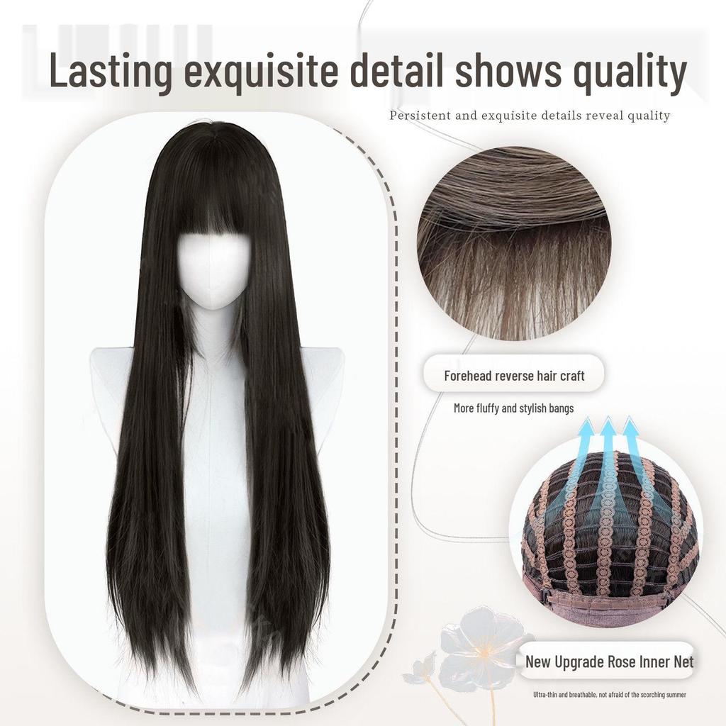 Tomie-Style Lolita Black Long Straight Wig – Natural Fluffy Simulation Hair for Daily Use