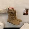 Fashion Flat Single Boots Autumn New Round Toe Suede Sleeve Soft Sole Anti-Slip Wear-Resistant Booties