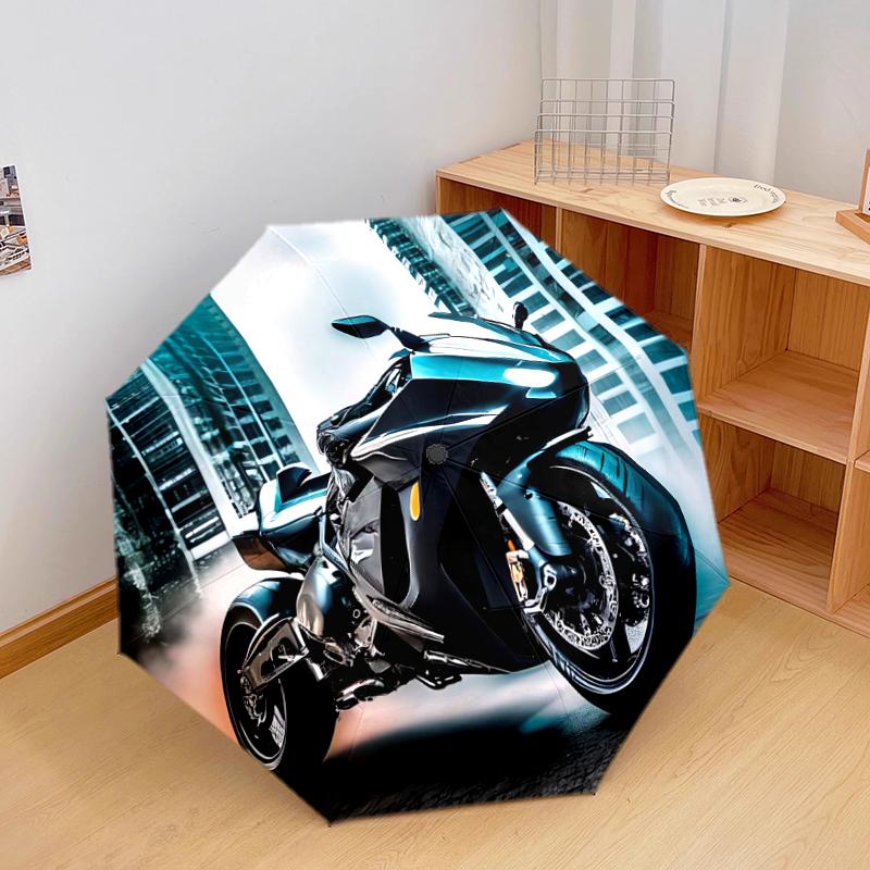 

1 PC Automatic Folding Umbrella - Cool motorcycle Pattern, Portable & Foldable Design with 8 Ribs, Christmas Birthday Gifts