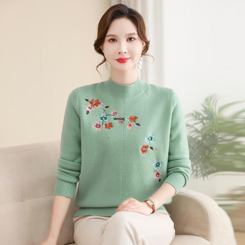 Damen bestickter Fleece-gefütterter Rollkragenpullover