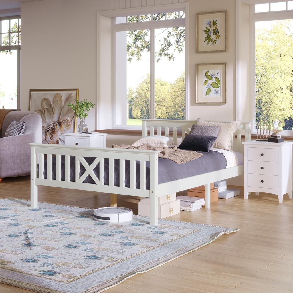 Holzbett Doppelbett aus Bettgestell mit Lattenrost Holzbett mit Kopfteil - 140 x 200 cm Massivholz Kinderbett Jugendbett Kiefer Massiv Weiß