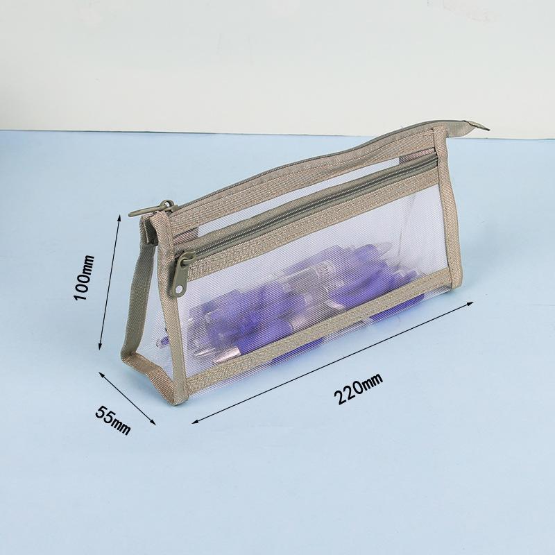 Three-dimensional transparent mesh pencil bag, double-layer examination special large-capacity student stationery bag special pencil bag