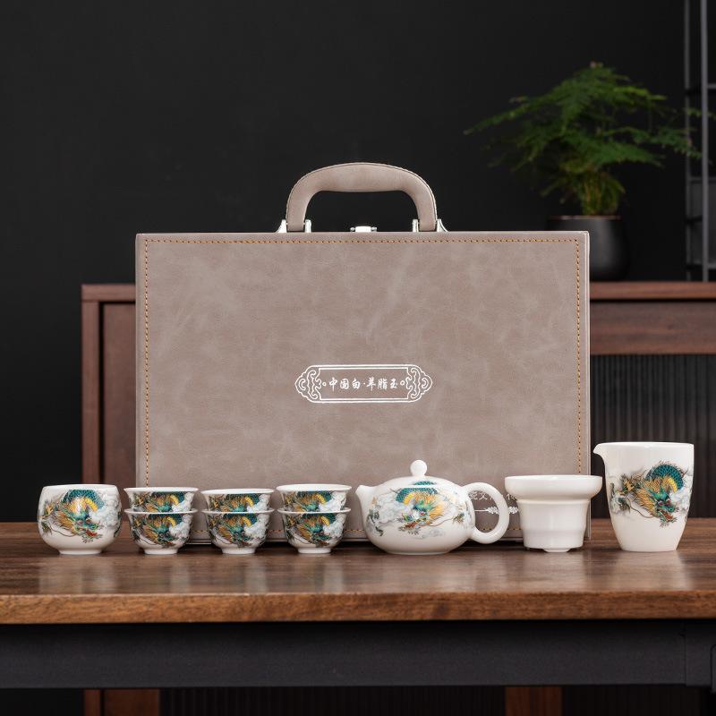 Kung Fu Teeset, Guochao Keramik Deckelschale, Haushalts-Komplettset Teetassen für Führungskräfte, Geschäftsgeschenke