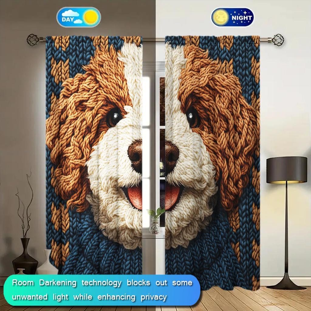 2-teilige, niedliche Textilgardinen mit Hunde-Muster, halbverdunkelnd, geeignet für künstlerische Wohndekoration