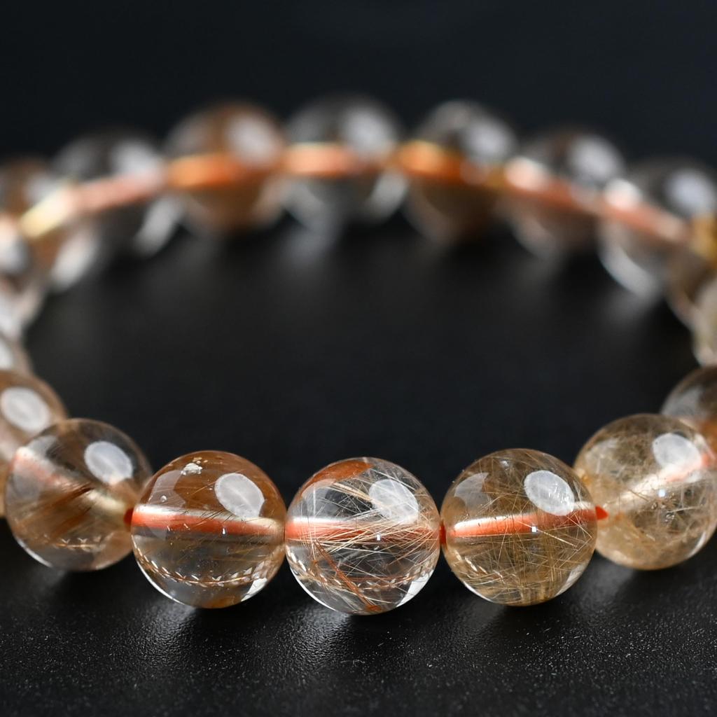 Eigado Rutilated Quartz 10mm 16cm Wrist Limited Natural Power Prayer Good Luck Feng Shui Bracelet, Stone, Circumference, One-of-a-Kind, Edition,