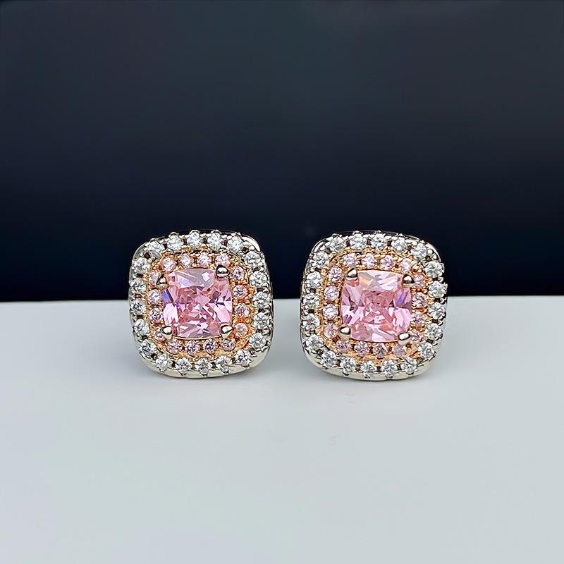 

Квадратные серьги-пусеты из стерлингового серебра 925 пробы, с платиновым покрытием и бриллиантами - Женский нишевый дизайн в стиле легкой роскоши 925 Silver