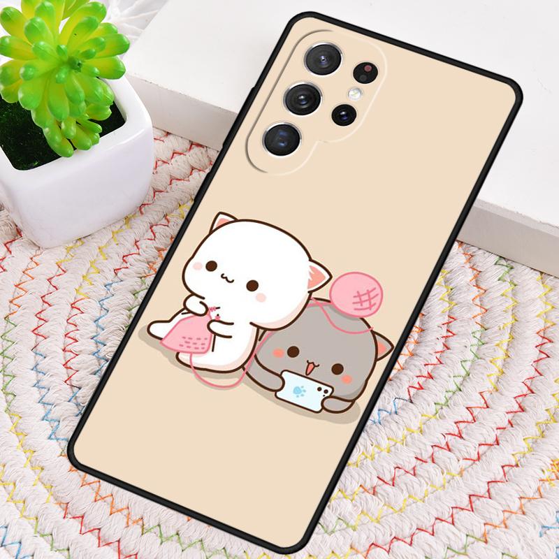 Mochi Peach Cat Silicone Phone Case For Samsung Galaxy note 10 pro S26 S25 S24 S23 S22 S21 Plus S25Ultra Capa Cover