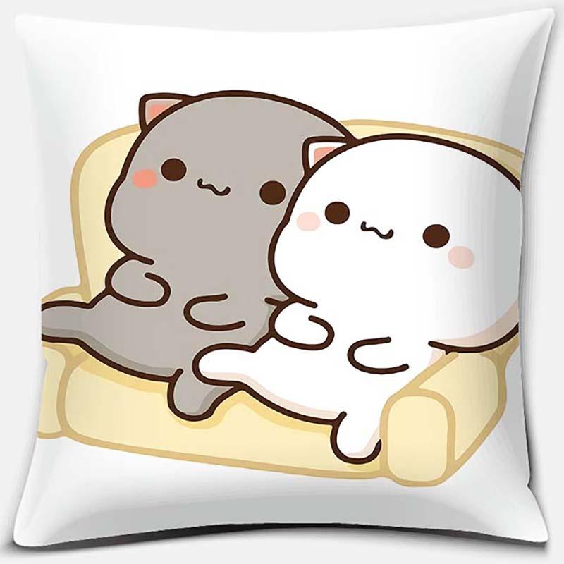 45x45cm Cartoon Cute Peach Blossom Cat Series Pillowcase Living Room Sofa Office Seat Soft Cushion Cover Home Decoration