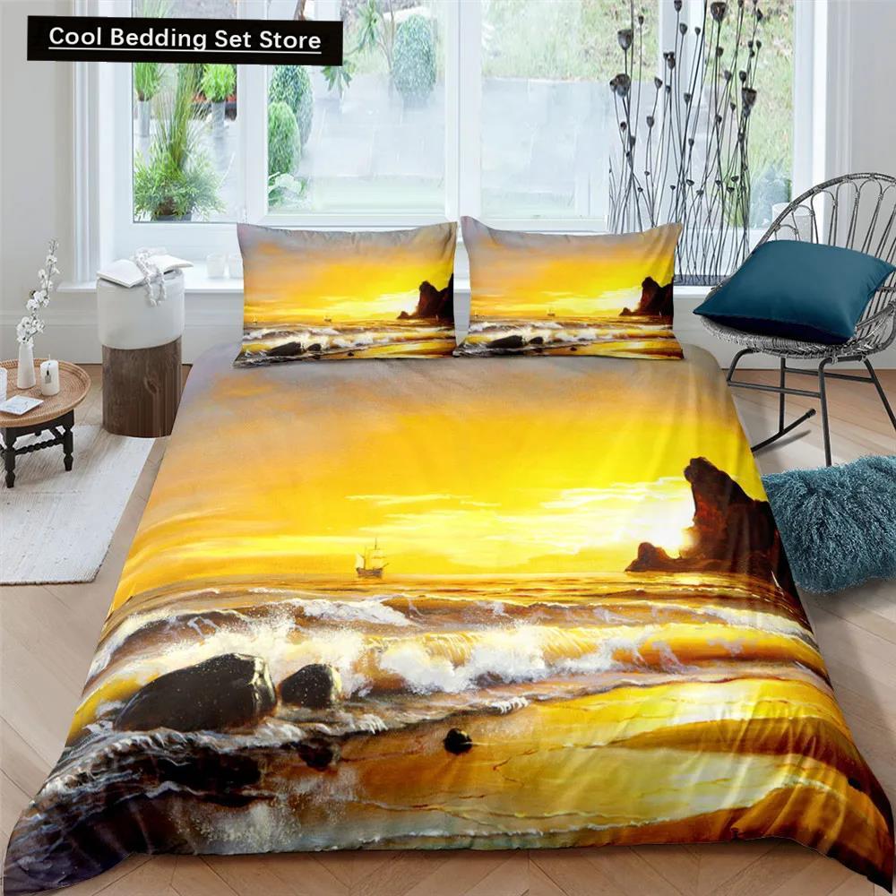 Comforter Oil Painting Landscape King Queen Natural Scenery Bedding Set Teen Adult Floral Ocean Building Polyester