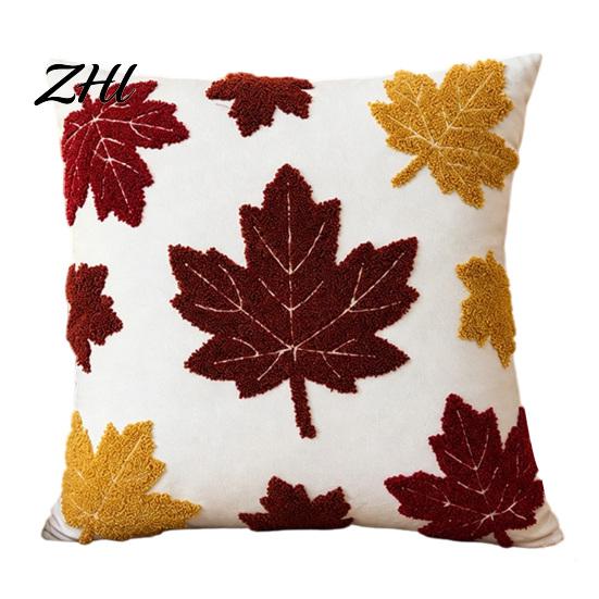 Fall Theme Decorative Pillow Cover Maple Leaf Cushion Cover, Acorn Throw Sofa 18x18 Inches Farmhouse Case for Autumn Home Decor Skin Friendly Shells