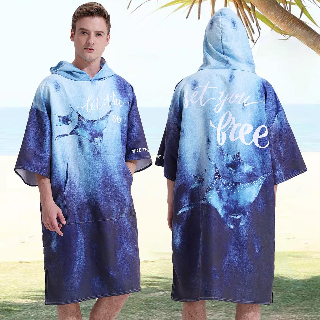 Pocket Style Large Beach Towel Bath Towels Quick Dry Hooded Cloak Wetsuit Adult Kids Poncho Parent-Child Bathrobe for Swim Surf
