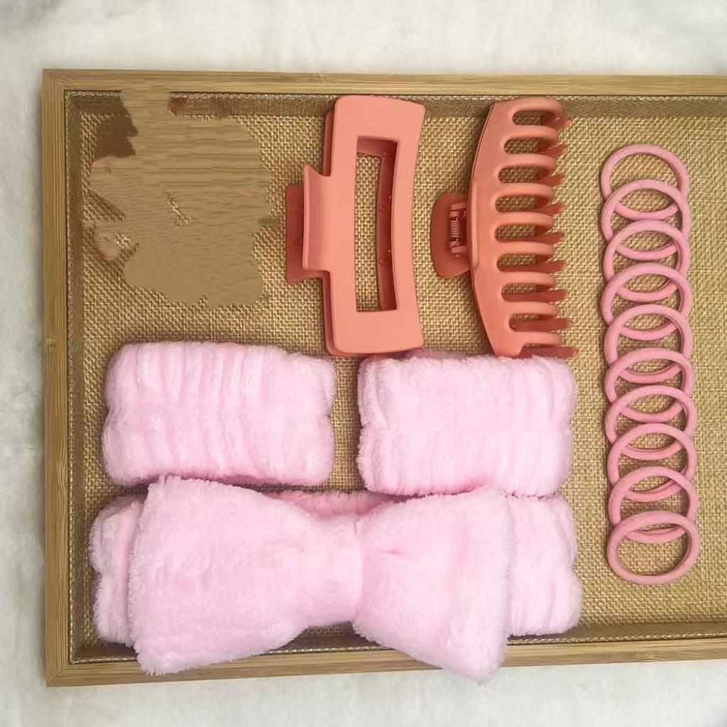 16-Piece Multi-Color Soft Headband and Hair Clip Set with Bowknot Washband and Elastic Hair Ties