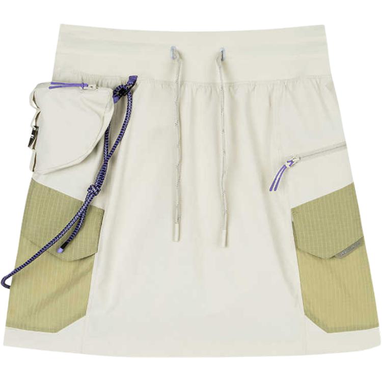 Anta Outdoor Series Color Block Mid Waist Drawstring Comfortable Breathable Straight Casual Skirt Women skirts Jade-Mist Light-Khaki-Green 162430206-1