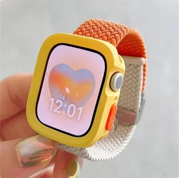Candy Silicone Case+Strap For Apple Watch Series 9 8 7 45mm 41mm Band SE 6 5 4 44mm 40mm Nylon Correa Strap Iwatch Ultra 2 49mm