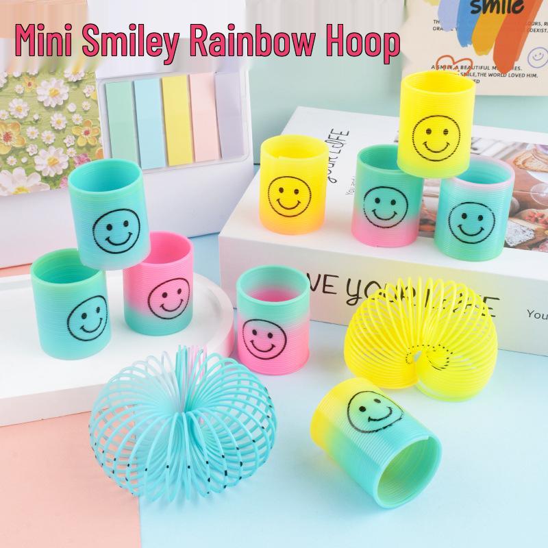 Kids' Colorful Smiling Rainbow Coil Toy - Elastic Spiral with Seven Colors for Street Stall Prizes