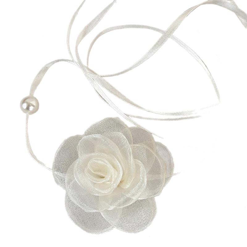 Elegant Rose Waist Chain Choker Necklace Imitation Pearls Floral Collar Chain Jewelry for Women Adjustable Length