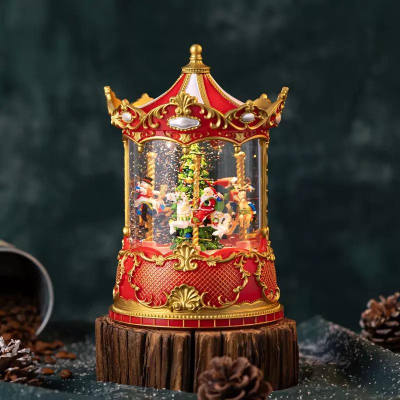 Christmas Carousel Old Man Tree Music Box Crystal Ball Music Box Snow Children's Birthday Gift Retro