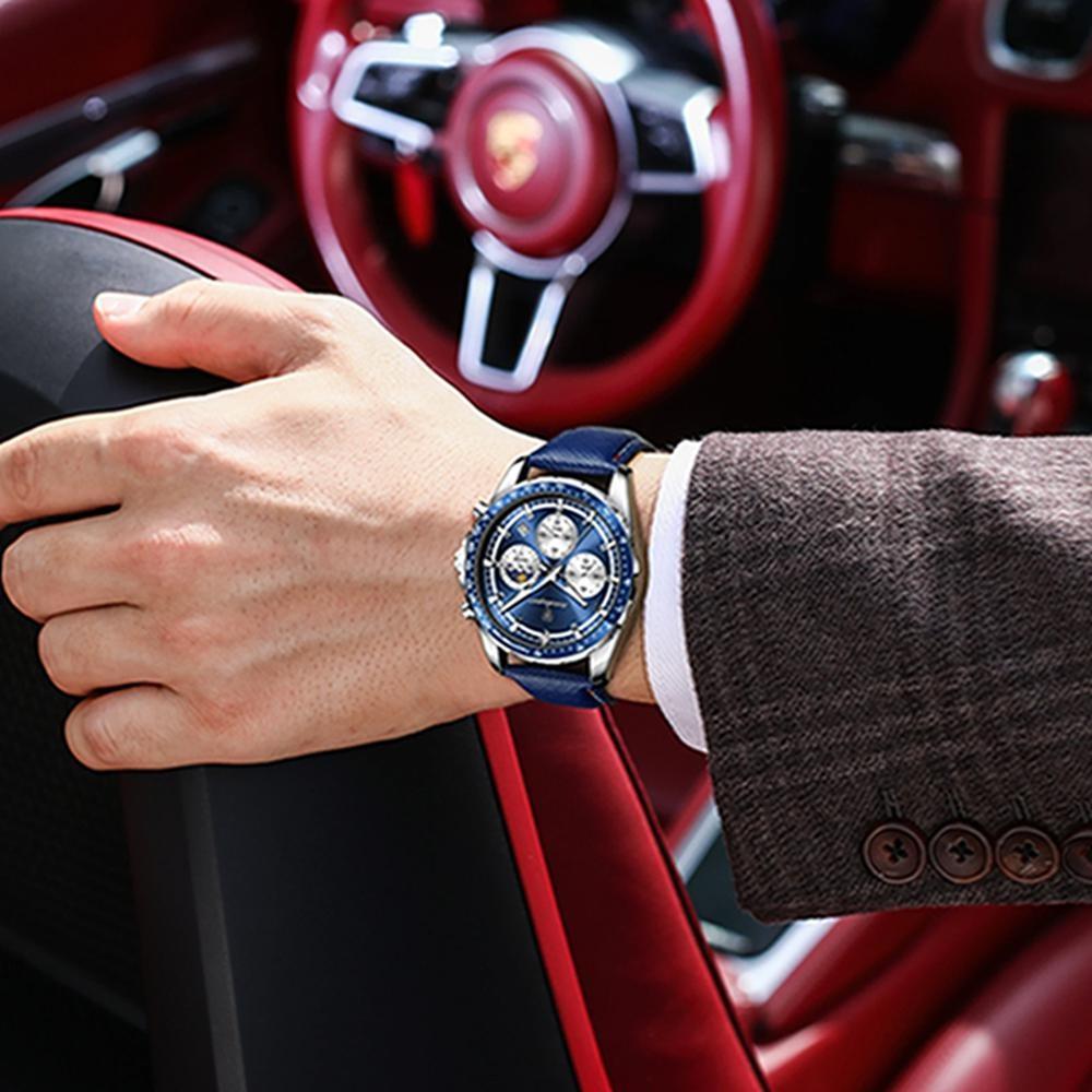 Herren Sportuhr Leuchtend Wasserdicht Chronograph Datum Lässig Herren Armbanduhr Leder Herren Quarzuhren