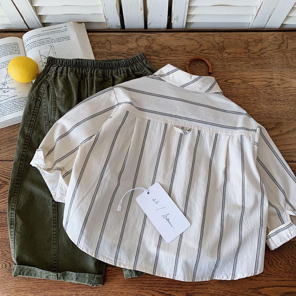 Boys Shirt Autumn New Korean Version Of Children'S Handsome Vertical Strip Tie Long Sleeve Shirt Baby Autumn Clothes