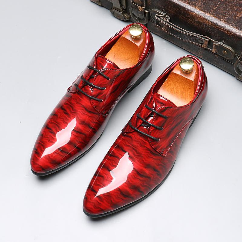 Luxury Shoes for Men Wedding Party Nightclub Leopard Patent Leather Patchwork Fashion Mens Brogue Derby Shoe Men Lace-up Flats