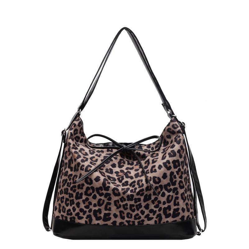 College Style Large-capacity Bag Women's 2025 New Autumn Popular Leopard Print Double Shoulder Back Bag Single Shoulder Messenger Bag