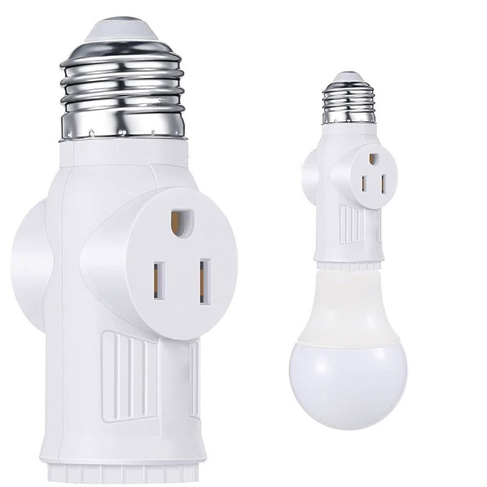 2 Pack Prong Light Socket To Plug Adapter Easy To Install Lamp Holder Light Bulb To 2/3 Prong Outlet Adapter for Garage Porch