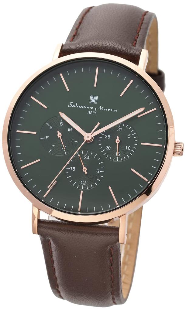Salvatore Marra Quartz Multi-Calendar Analog Leather Belt Men's Green Leather Belt PGGR