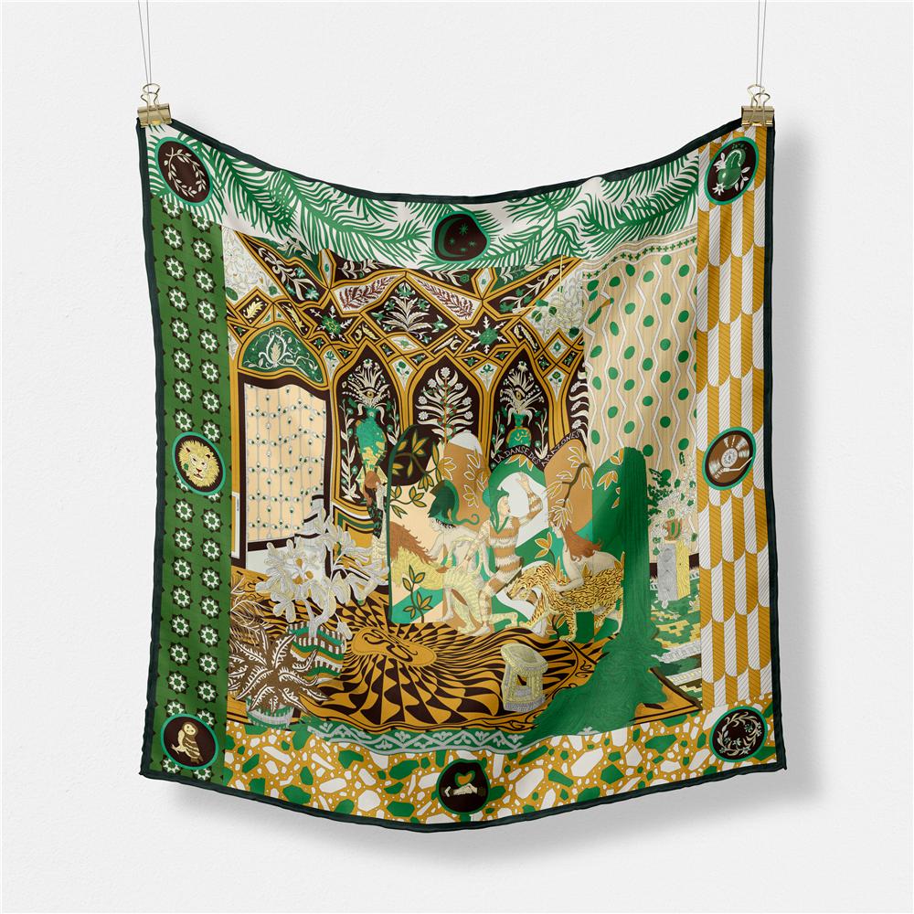 53cm Brand Square Scarf Women Design Horse Luxury Silk Scarf Bandana Headband Fashion Hijab Neckerchief For Ladies 2024 New