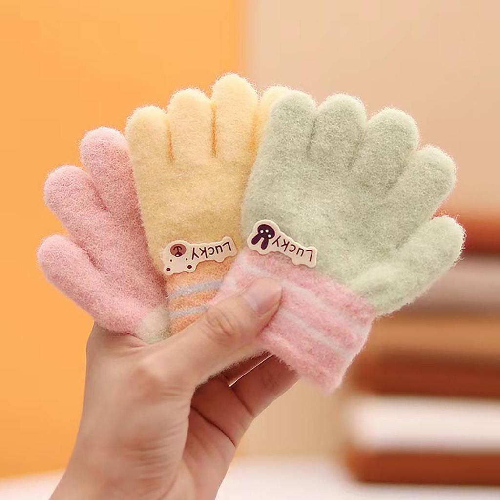 Cartoon Kids Plush Glove Warm Winter Hand Warmer Cute Infant Five Finger Mittens Baby Knitted Gloves