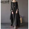QICED Women Long Loose Summer Casual Dress Linen Cotton Plus Size